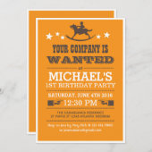 Invitation d'anniversaire de cowboy Recherchée pou (Devant / Derrière)