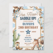 Invitation d'anniversaire de cowboy Yee Haw bleue (Devant)