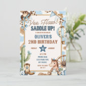 Invitation d'anniversaire de cowboy Yee Haw bleue (Debout devant)