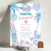 Invitation d'anniversaire de cowgirl côtière bleu 