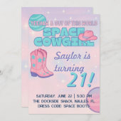 Invitation d'anniversaire de Cowgirl de l'Espace | (Devant / Derrière)