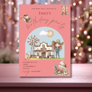 Invitation d'anniversaire de cowgirl rose mignonne