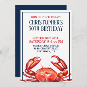 Invitation d'anniversaire de crabe d'été 30ème