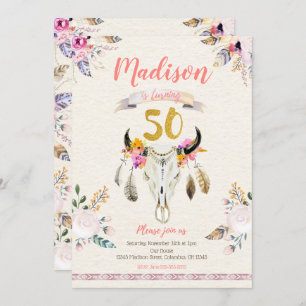 Invitation d'anniversaire de crâne floral tribal