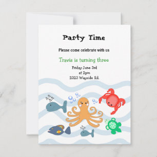 Invitation d'anniversaire de créatures marines