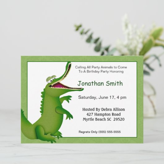 Invitation d'anniversaire de Crocodile/Alligator (Debout devant)