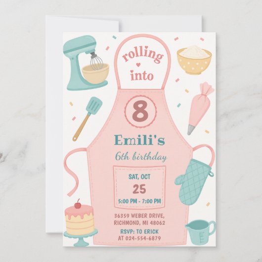 Invitation d'anniversaire de cuisine avec tablier (Devant)