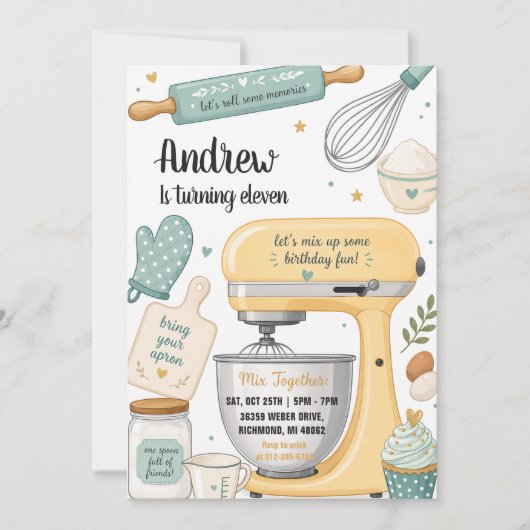 Invitation d'anniversaire de cuisine de chef perso (Devant)