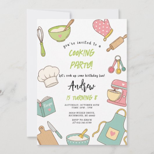 Invitation d'anniversaire de cuisine Junior Chef p (Devant)