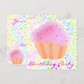 Invitation d'anniversaire de CupCake multicolore (Devant / Derrière)