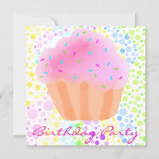 Invitation d'anniversaire de CupCake multicolore (Devant)