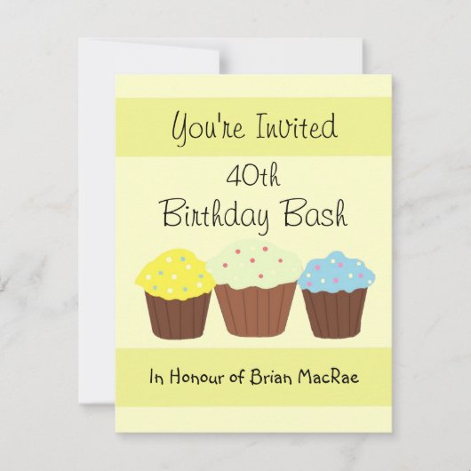 Invitation d'anniversaire de cupcake personnalisée (Devant)