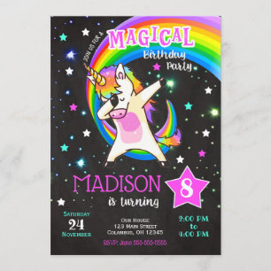 Invitation d'anniversaire de Dabbing Unicorn