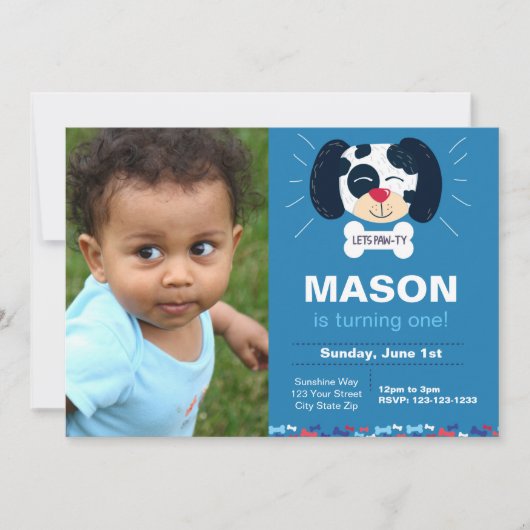 Invitation d'anniversaire de Dalmatie bleue avec p (Devant)