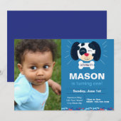 Invitation d'anniversaire de Dalmatie bleue avec p (Devant / Derrière)