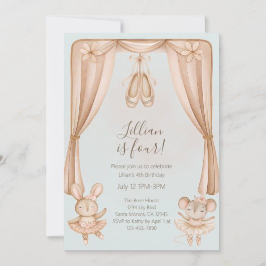 Invitation d'anniversaire de danse de ballet pour (Devant)
