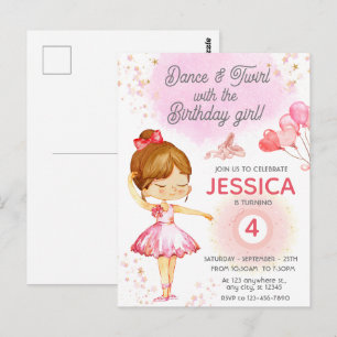 Invitation d'anniversaire de danse de ballet rose