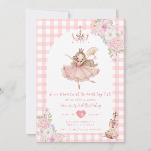 Invitation d'anniversaire de danse et de tour de b (Devant)