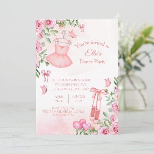 Invitation d'anniversaire de danseuse en rose (Debout devant)