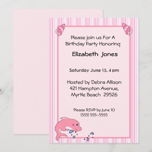 Invitation d'anniversaire de dauphin (Devant / Derrière)