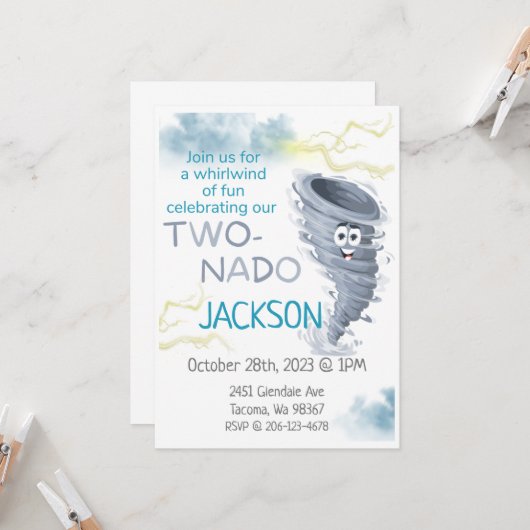 Invitation d'anniversaire de deux ans (Devant/Arrière en situation)