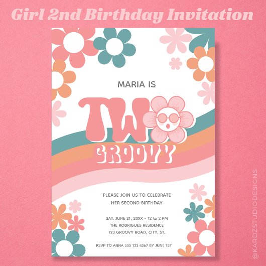 Invitation d'anniversaire de deux ans pour deux fi