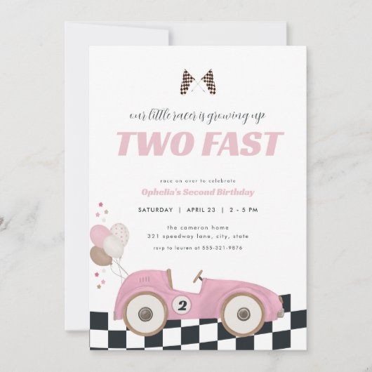 Invitation d'anniversaire de deux ans pour fille d (Devant)