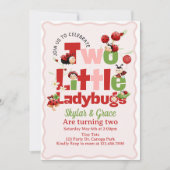 Invitation d'anniversaire de deux petites coccinel (Devant)