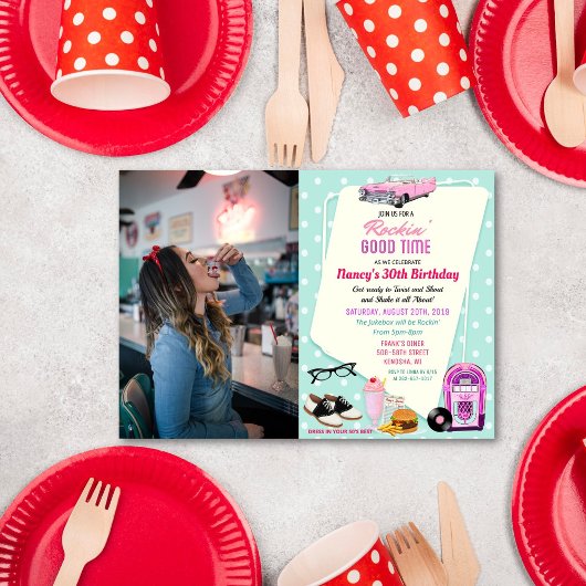 Invitation d'anniversaire de diner rétro des année