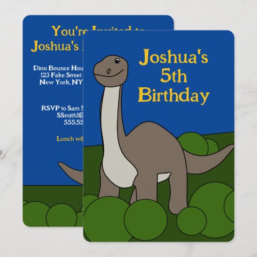 Invitation d'anniversaire de Dino (Devant / Derrière)
