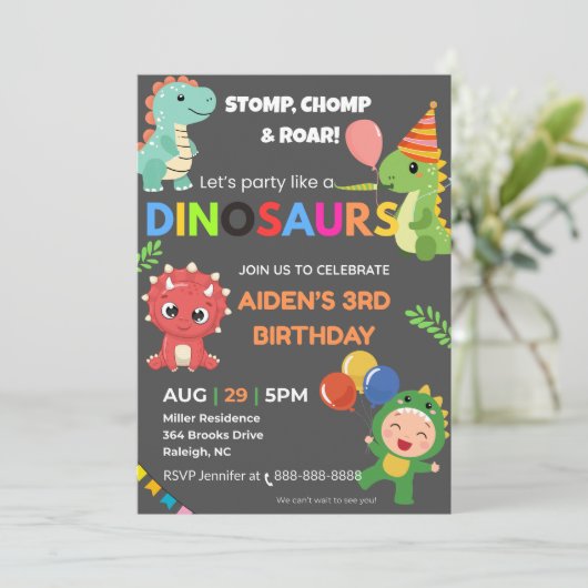 Invitation d'anniversaire de Dino modifiable - Car (Debout devant)