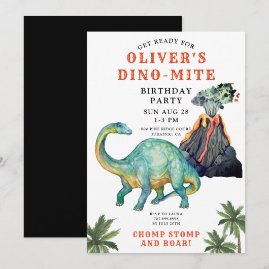 Invitation d'anniversaire de Dinosaur (Devant / Derrière)