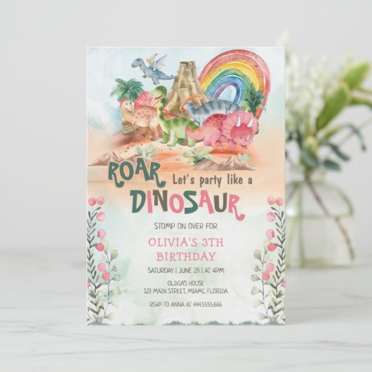 Invitation d'anniversaire de Dinosaur (Debout devant)