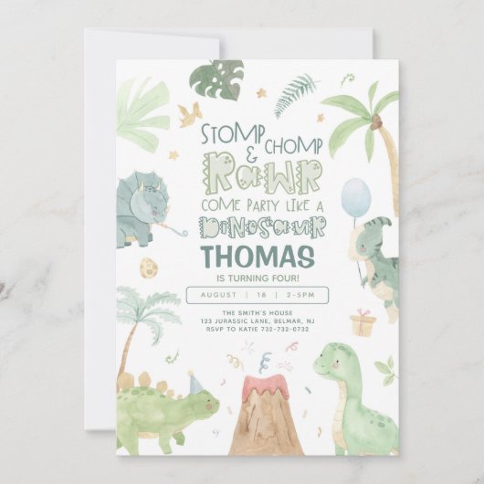 Invitation d'anniversaire de Dinosaur (Devant)