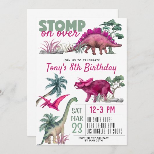 Invitation d'anniversaire de Dinosaur (Devant / Derrière)