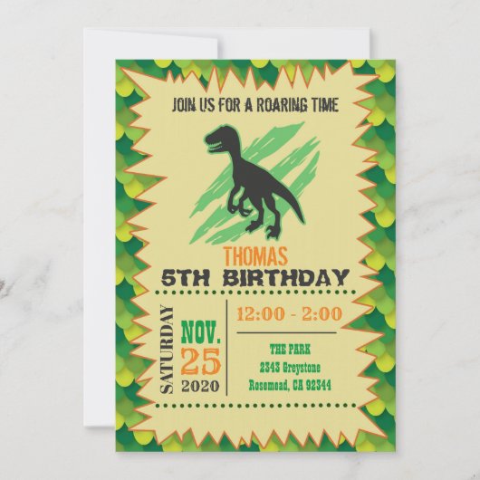 Invitation d'anniversaire de Dinosaur (Devant)