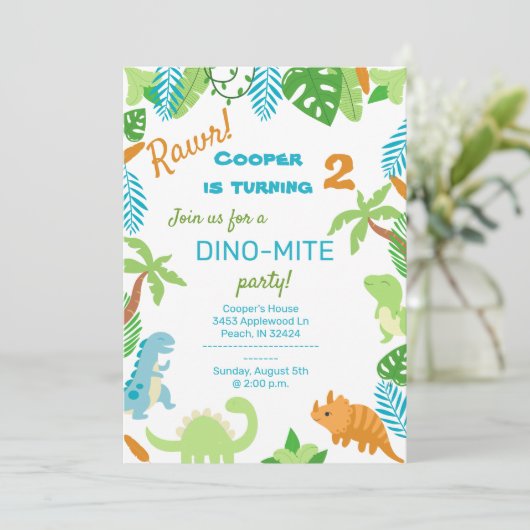 Invitation d'anniversaire de Dinosaur (Debout devant)