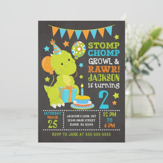 Invitation d'anniversaire de Dinosaur (Debout devant)