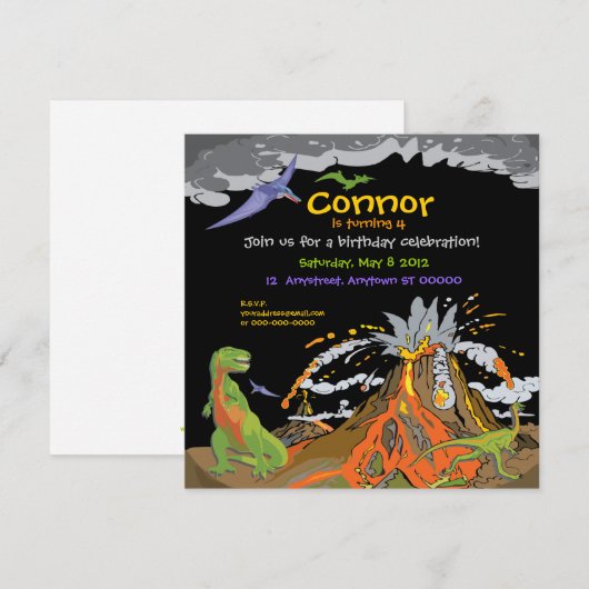 Invitation d'anniversaire de Dinosaur (Devant / Derrière)