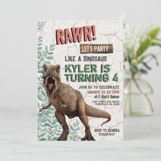 Invitation d'anniversaire de Dinosaur (Debout devant)