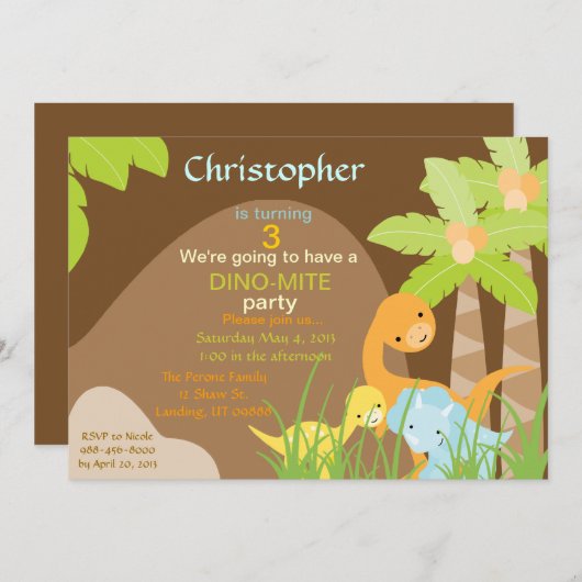 Invitation d'anniversaire de Dinosaur (Devant / Derrière)