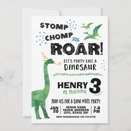 Invitation d'anniversaire de Dinosaur (Devant)