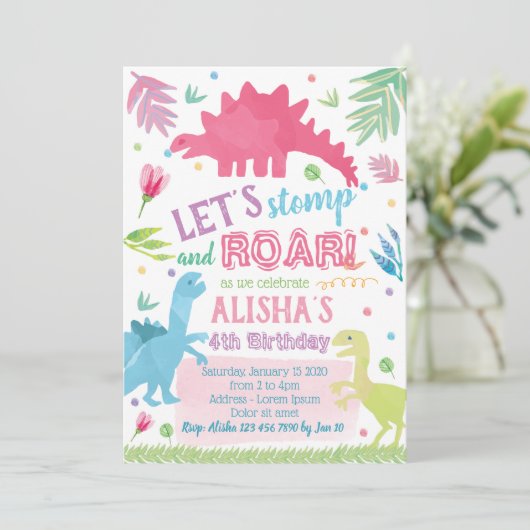 Invitation d'anniversaire de Dinosaur (Debout devant)