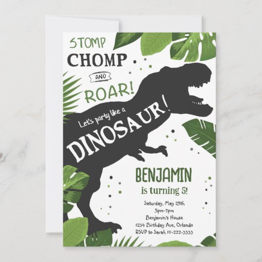 Invitation d'anniversaire de Dinosaur (Devant)