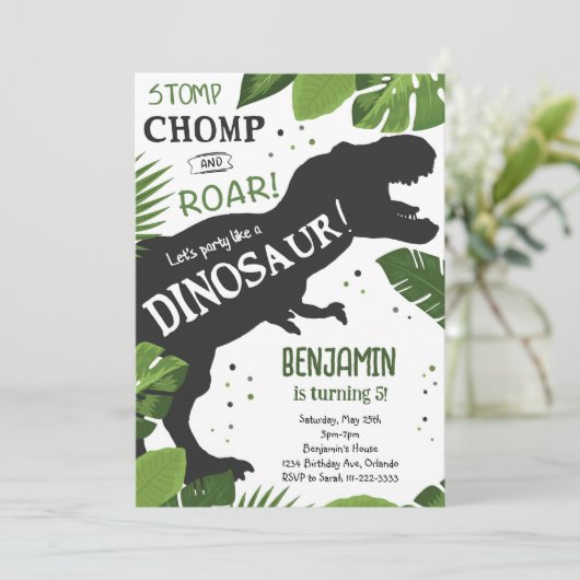 Invitation d'anniversaire de Dinosaur (Debout devant)