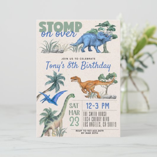 Invitation d'anniversaire de Dinosaur (Debout devant)