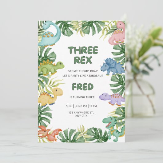 Invitation d'anniversaire de Dinosaur (Debout devant)