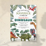 Invitation d'anniversaire de Dinosaur<br><div class="desc">Invitations d'anniversaire de dinosaures pour enfants avec un simple arrière - plan blanc clair,  feuillage vert jungle,  une collection de dinosaures aquarelles,  et un modèle d'anniversaire personnalisé moderne qui est facile à customiser.</div>
