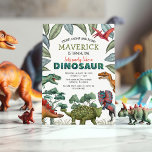 Invitation d'anniversaire de Dinosaur<br><div class="desc">Invitations d'anniversaire de dinosaures pour enfants avec un simple arrière - plan blanc clair,  feuillage vert jungle,  une collection de dinosaures aquarelles,  et un modèle d'anniversaire personnalisé moderne qui est facile à customiser.</div>