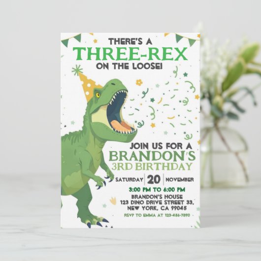 Invitation d'anniversaire de Dinosaur (Debout devant)